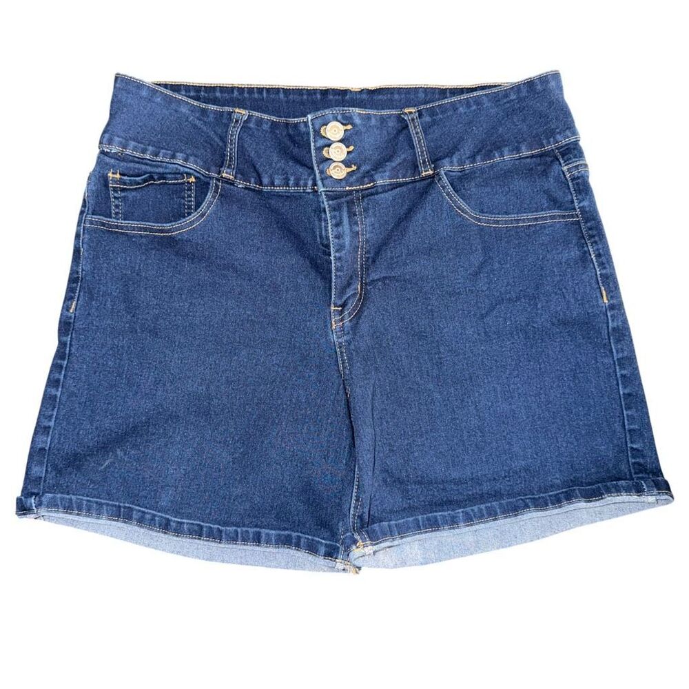 Copperflash Denim Shorts Womens Size 14 Blue Dark Wash High Rise 3-Button Curvy